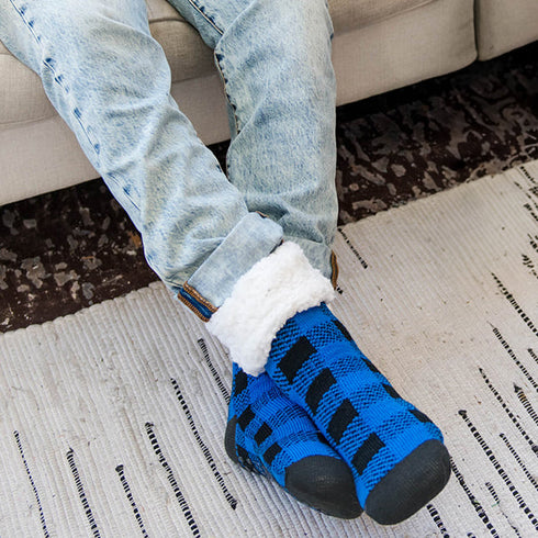 Dr. Johnny's Fuzzy Socks: BUFFALO CHECK BLUE